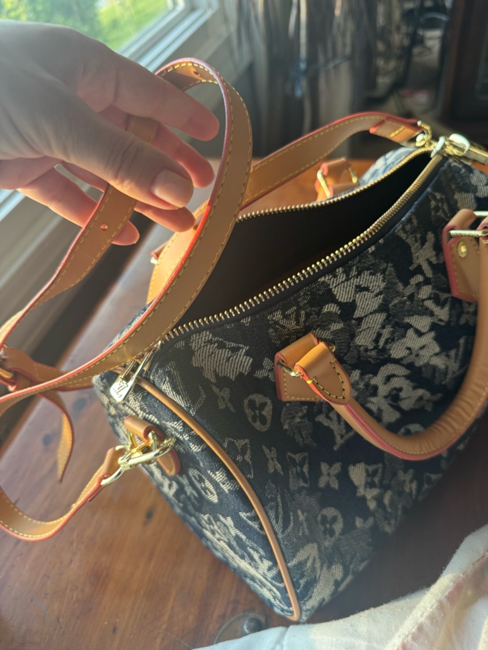 Denim Monogram Satchel in Black and Tan - Picture 8 of 8